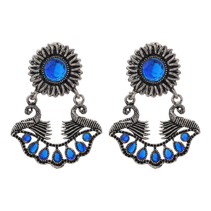 Marigold gem stone studded dangler earrings (Blue)