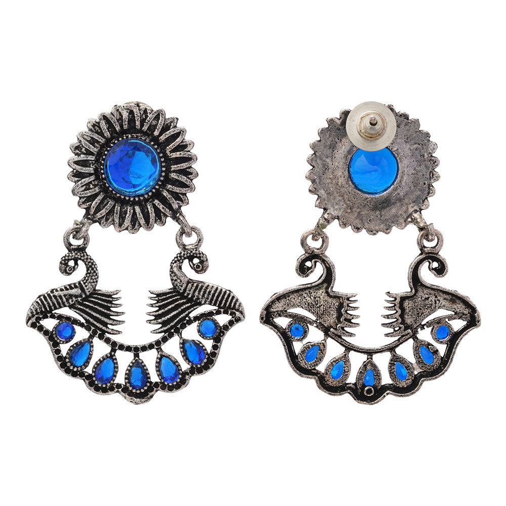 Marigold gem stone studded dangler earrings (Blue)