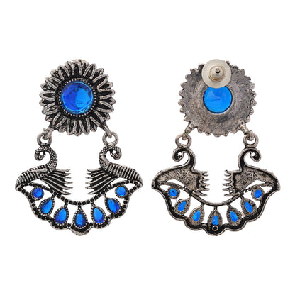 Marigold gem stone studded dangler earrings (Blue)