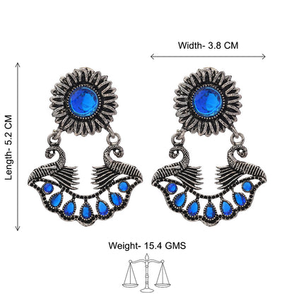 Marigold gem stone studded dangler earrings (Blue)