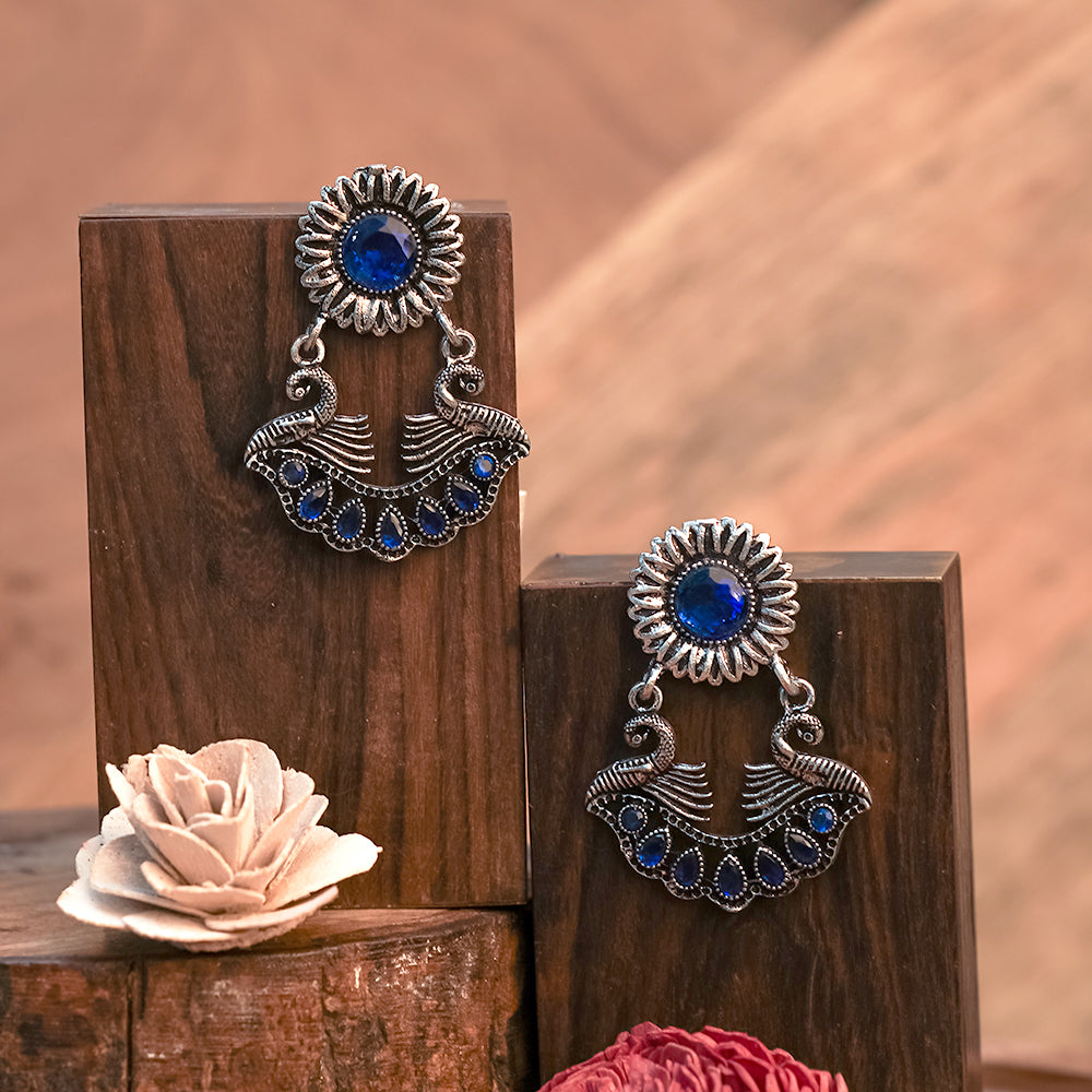 Marigold gem stone studded dangler earrings (Blue)