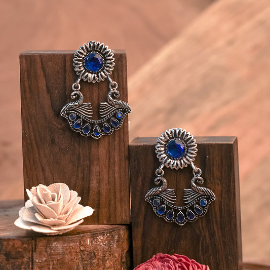 Marigold gem stone studded dangler earrings (Blue)