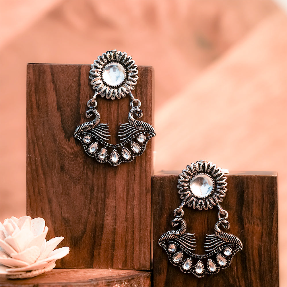 Marigold gem stone studded dangler earrings (White)