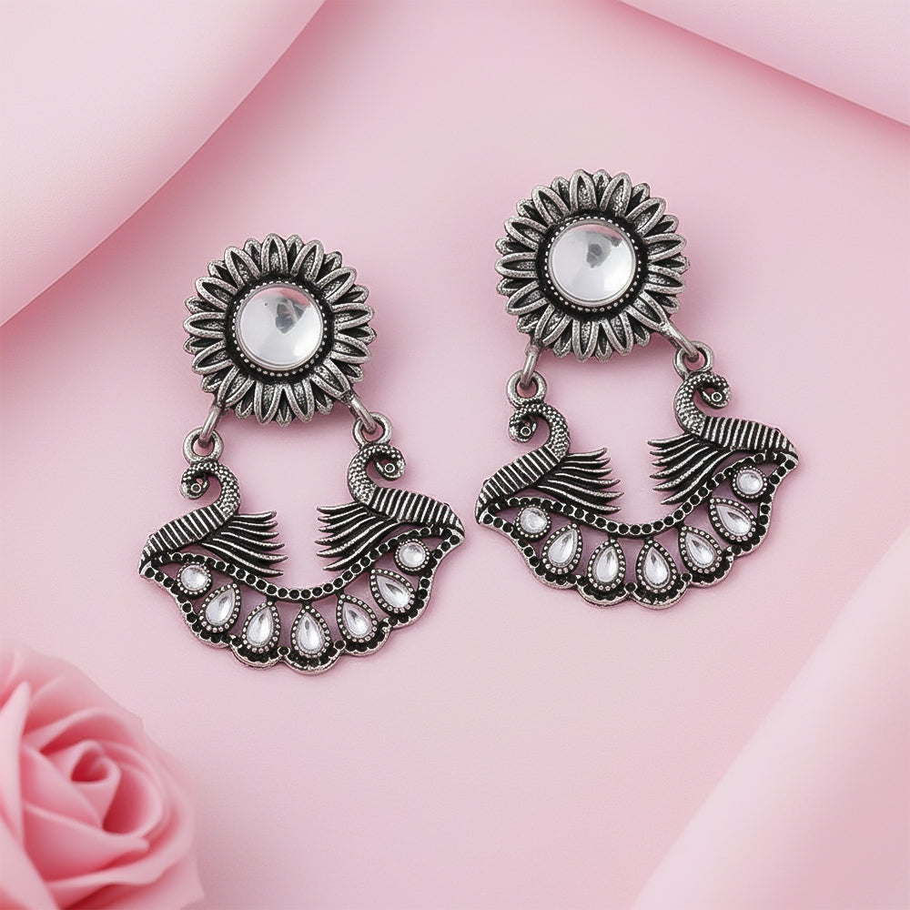 Marigold gem stone studded dangler earrings (White)