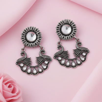 Marigold gem stone studded dangler earrings (White)