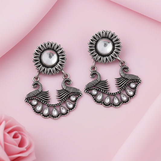 Marigold gem stone studded dangler earrings (White)