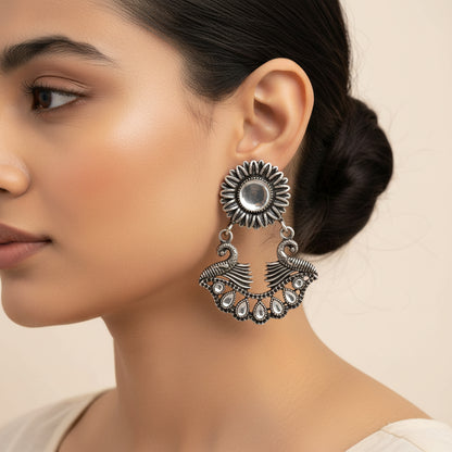 Marigold gem stone studded dangler earrings (White)