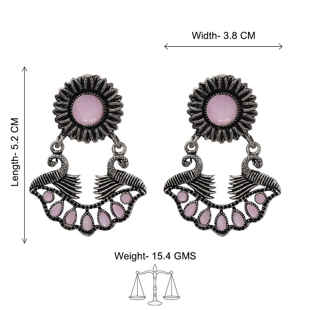 Marigold gem stone studded dangler earrings (Baby Pink)