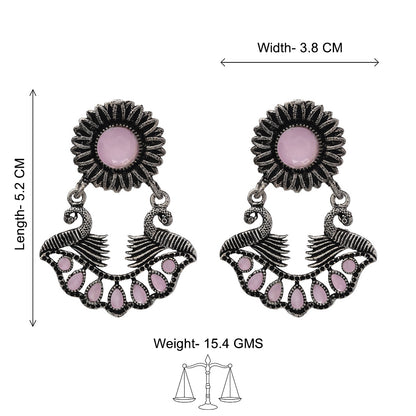 Marigold gem stone studded dangler earrings (Baby Pink)