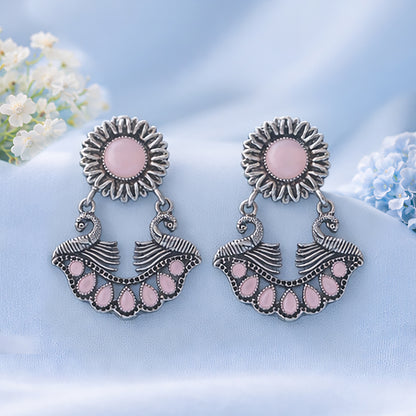 Marigold gem stone studded dangler earrings (Baby Pink)