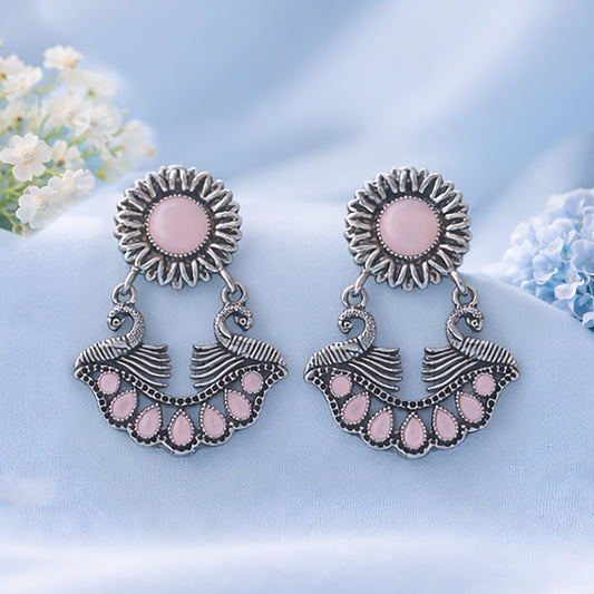 Marigold gem stone studded dangler earrings (Baby Pink)