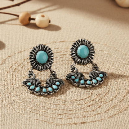 Marigold gem stone studded dangler earrings (Mint)