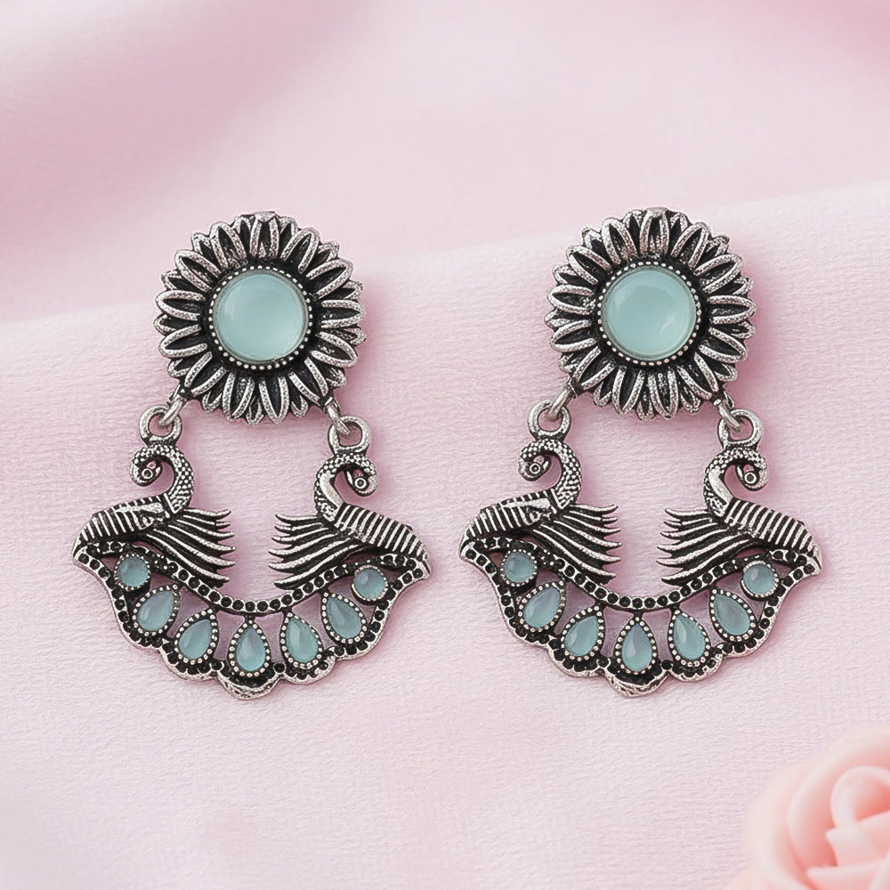Marigold gem stone studded dangler earrings (Mint)