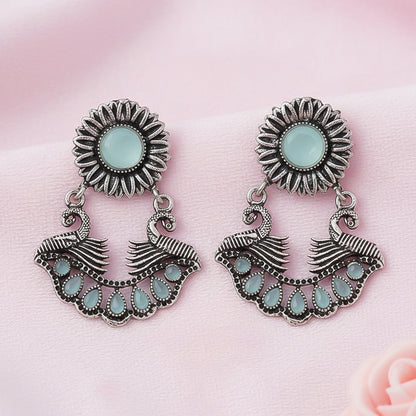 Marigold gem stone studded dangler earrings (Mint)