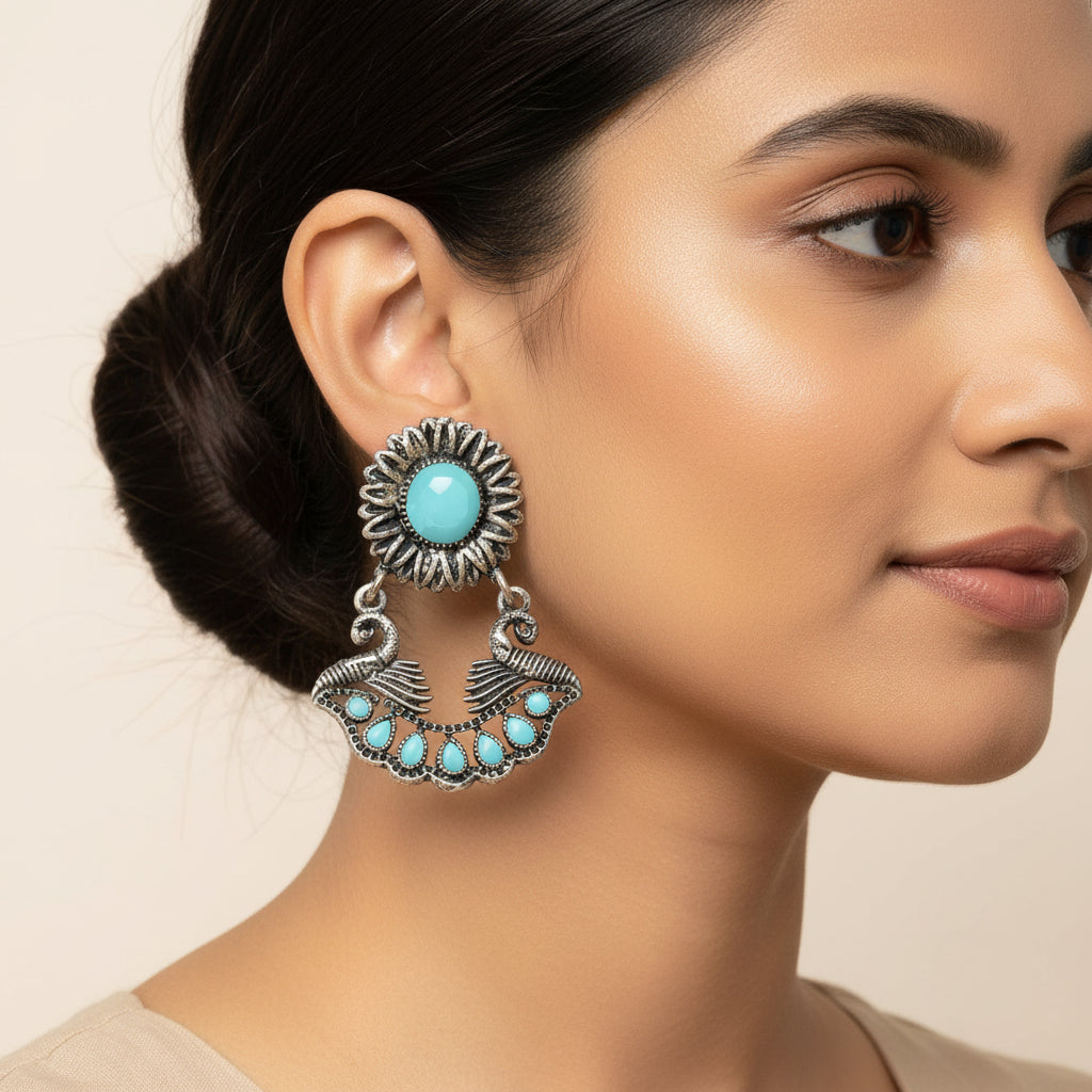 Marigold gem stone studded dangler earrings (Mint)