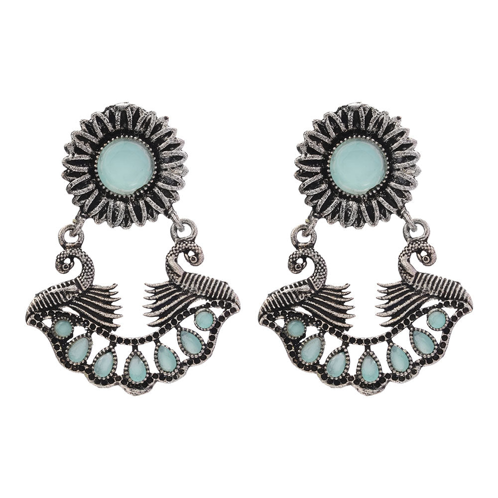 Marigold gem stone studded dangler earrings (Mint)