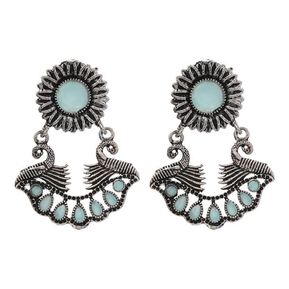 Marigold gem stone studded dangler earrings (Mint)