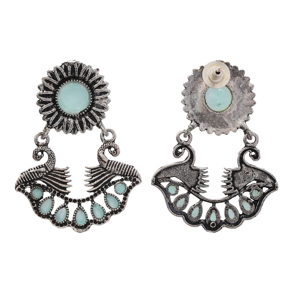 Marigold gem stone studded dangler earrings (Mint)