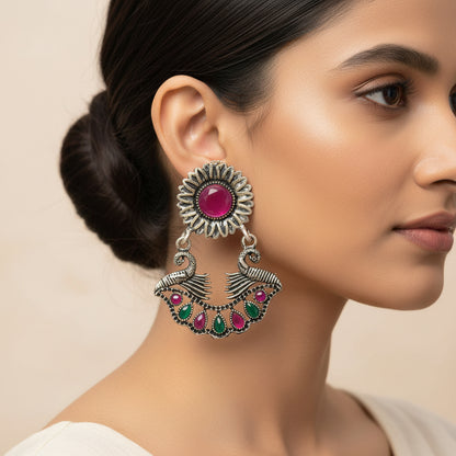 Marigold gem stone studded dangler earrings (Multicolored)