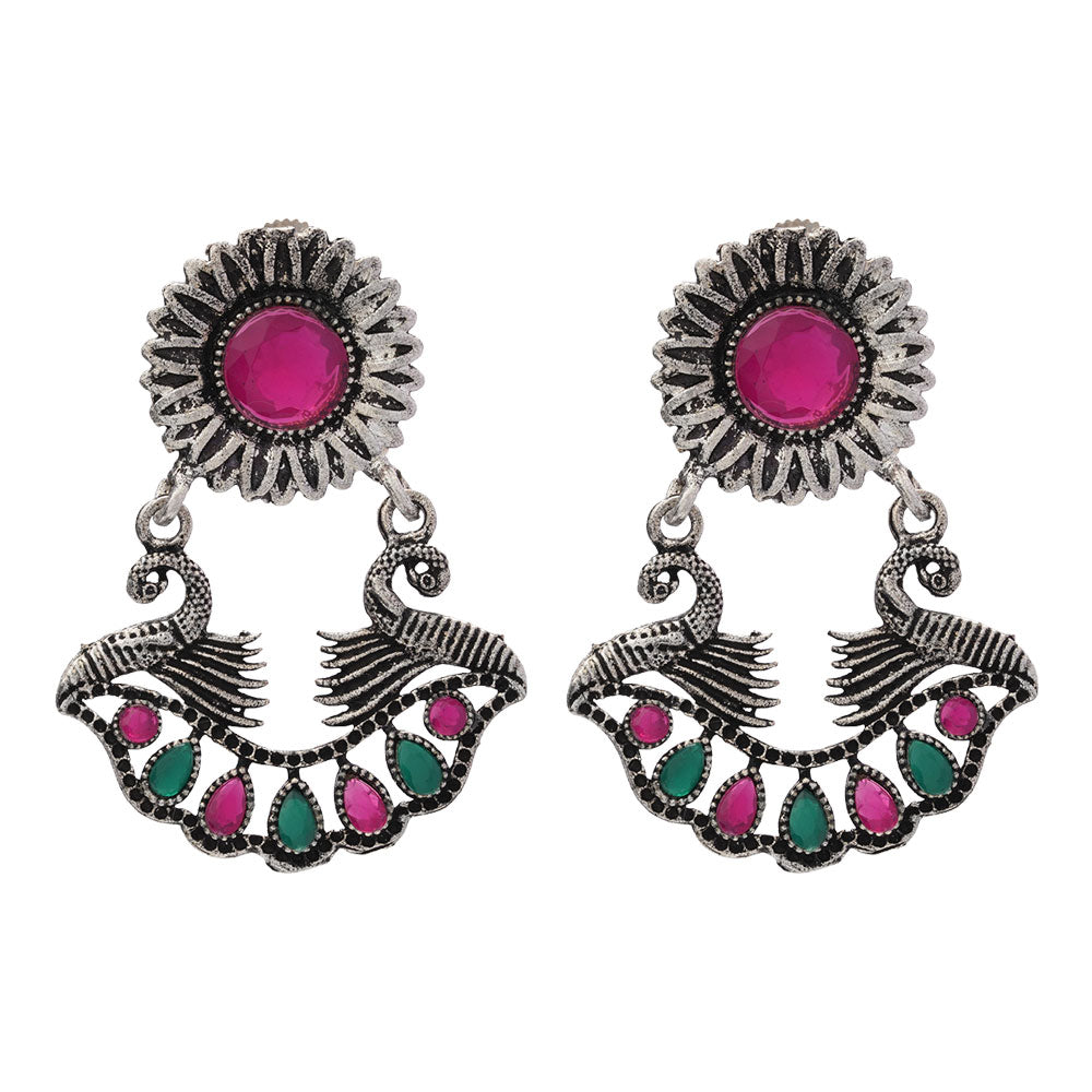 Marigold gem stone studded dangler earrings (Multicolored)
