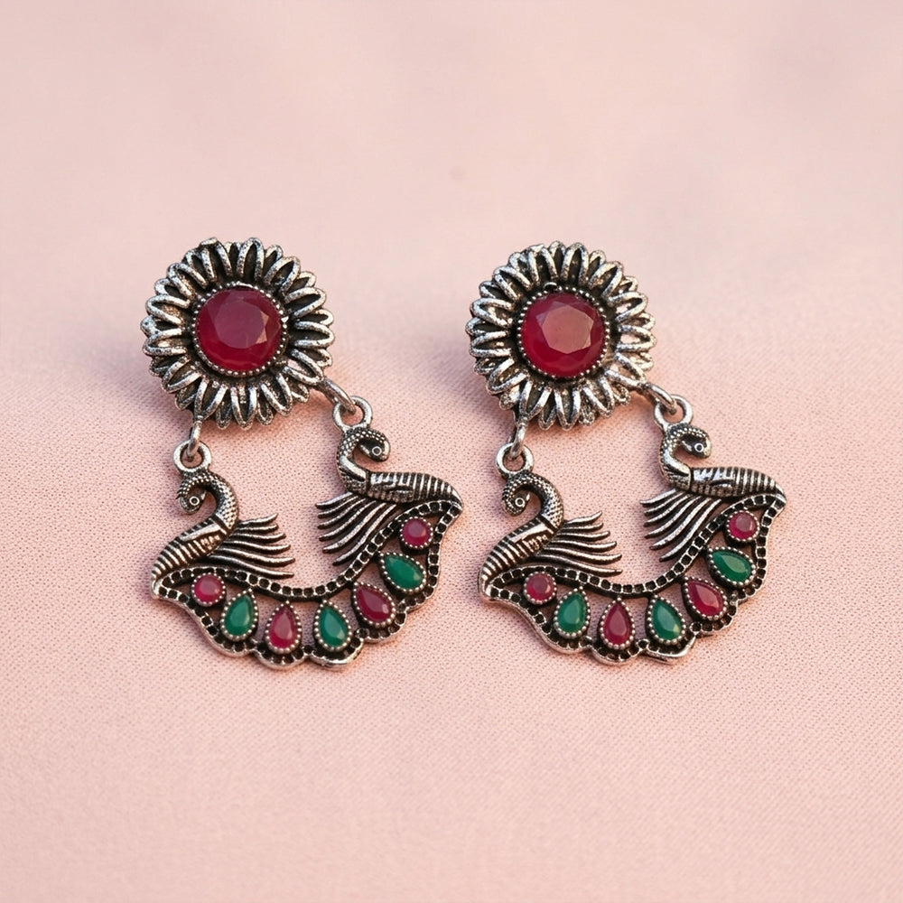Marigold gem stone studded dangler earrings (Multicolored)
