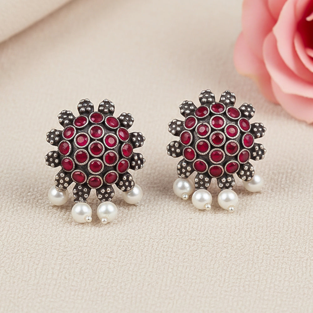 Stone Dome stud earrings (Red)