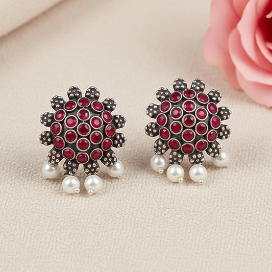 Stone Dome stud earrings (Red)