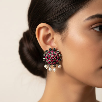 Stone Dome stud earrings (Red)