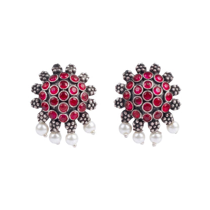 Stone Dome stud earrings (Red)