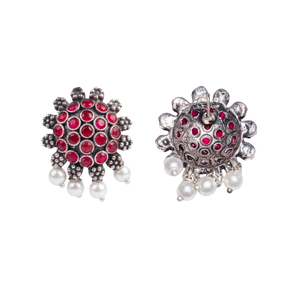 Stone Dome stud earrings (Red)