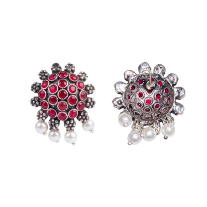 Stone Dome stud earrings (Red)
