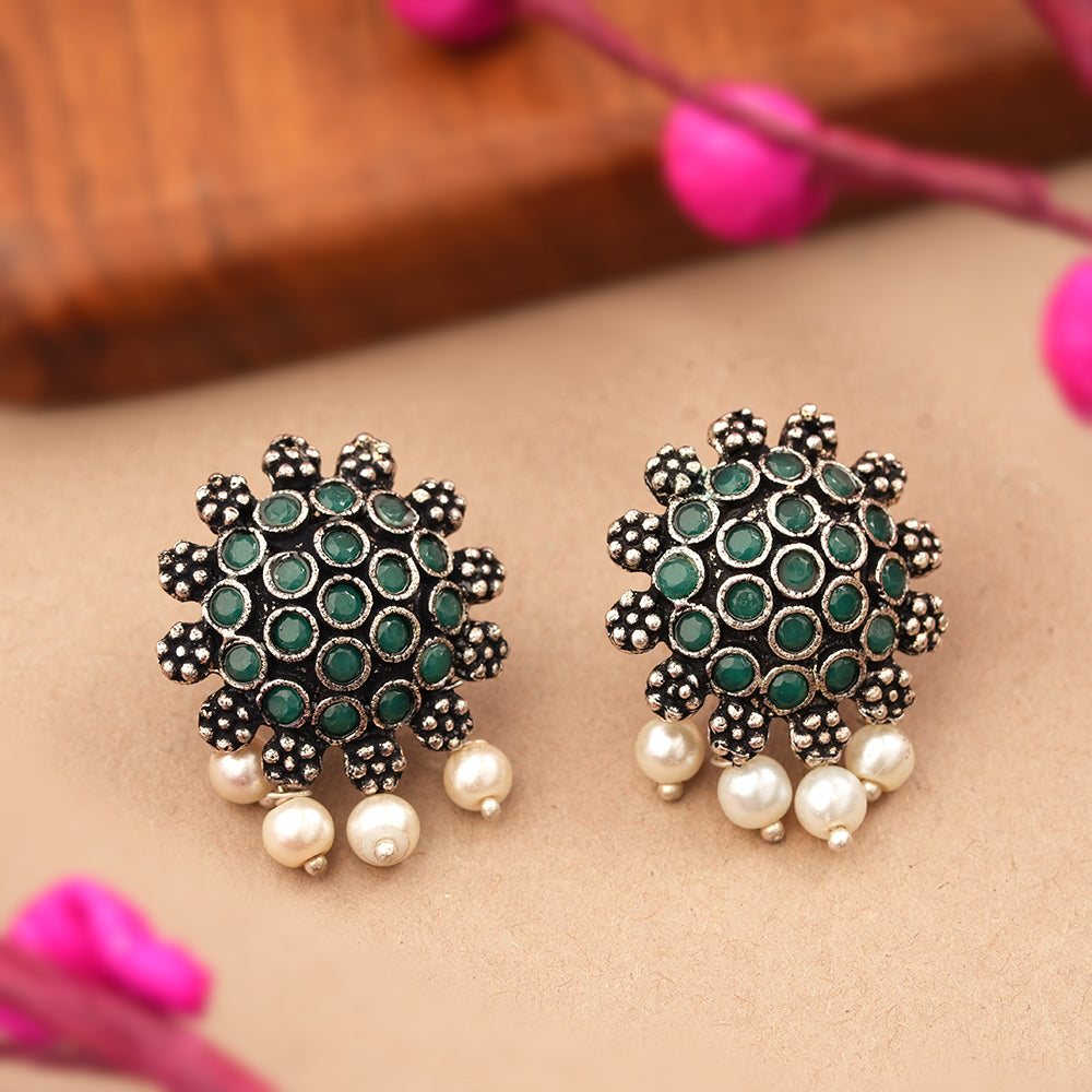 Stone Dome stud earrings (Green)