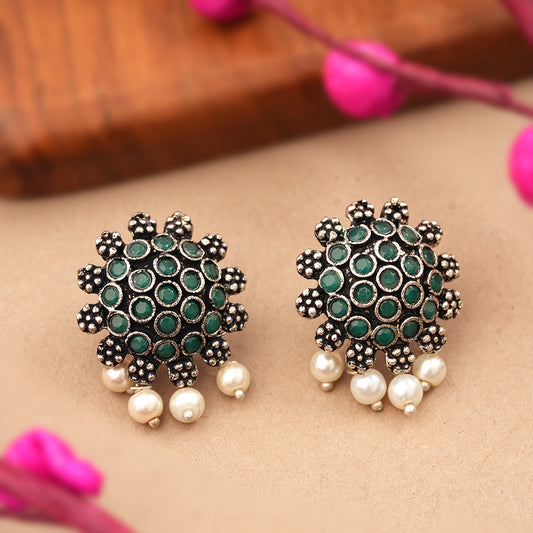 Stone Dome stud earrings (Green)