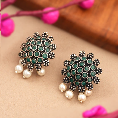 Stone Dome stud earrings (Green)