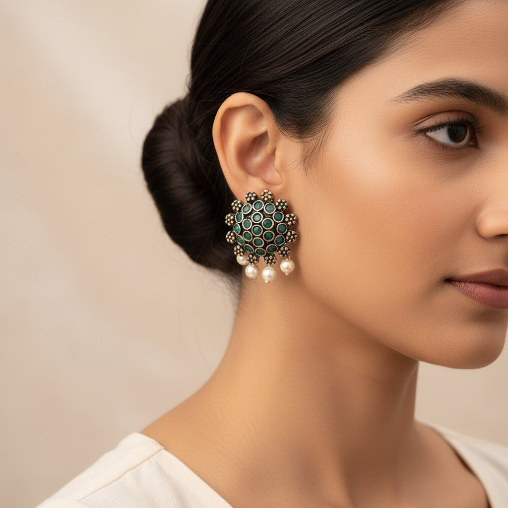 Stone Dome stud earrings (Green)