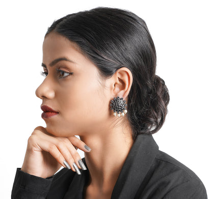 Stone Dome stud earrings (Black)
