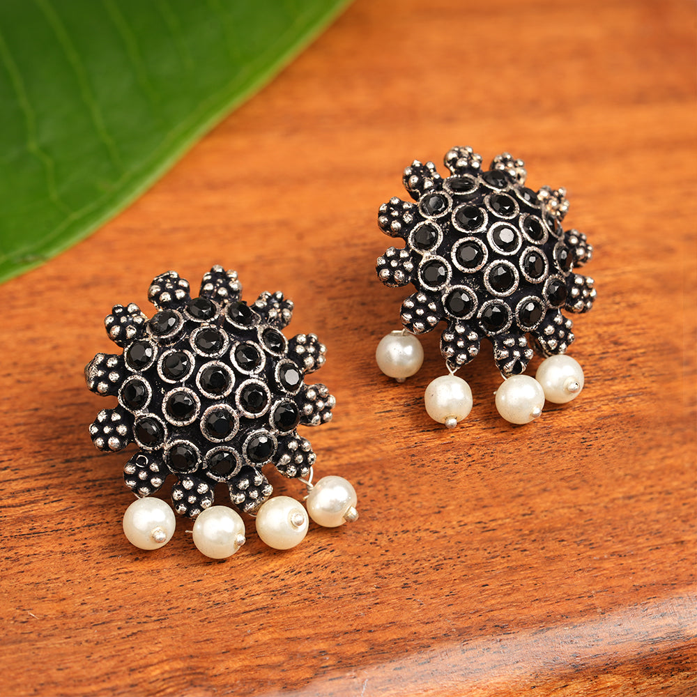 Stone Dome stud earrings (Black)