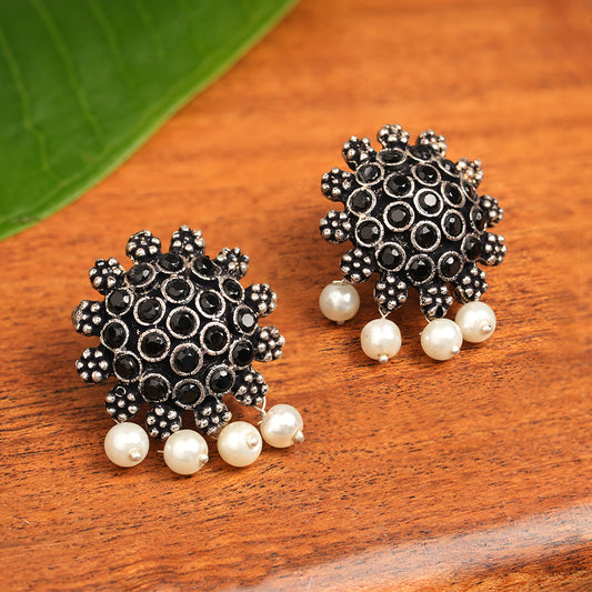 Stone Dome stud earrings (Black)