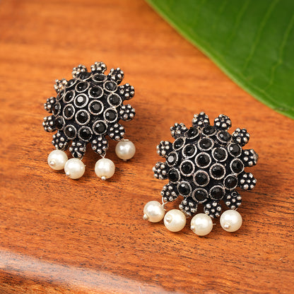 Stone Dome stud earrings (Black)
