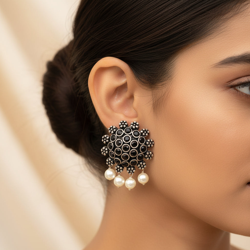 Stone Dome stud earrings (Black)