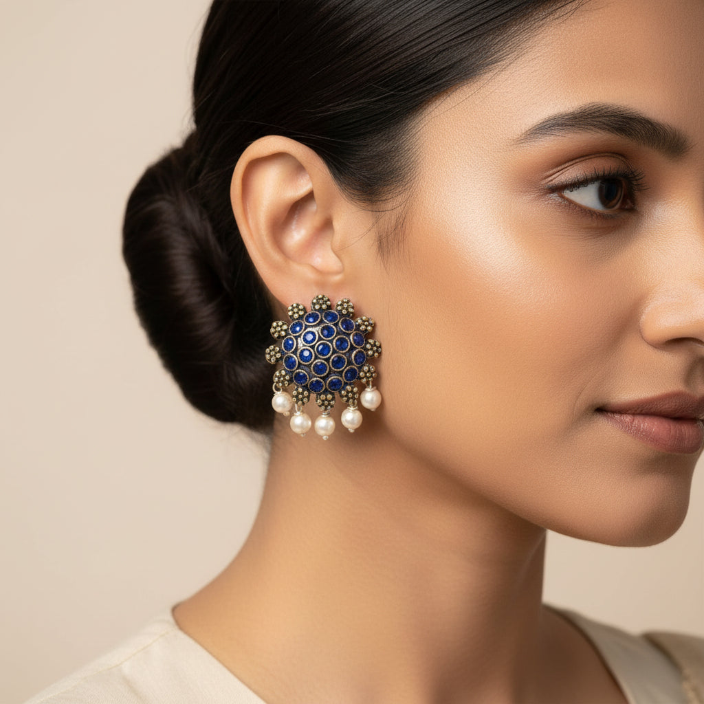 Stone Dome stud earrings (Blue)