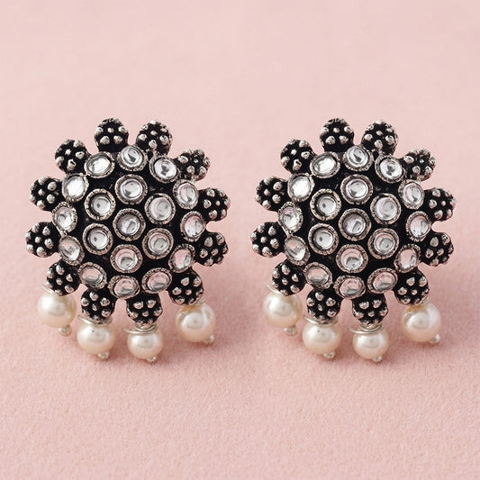 Stone Dome stud earrings (White)