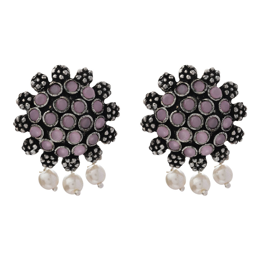 Stone Dome stud earrings (Baby Pink)