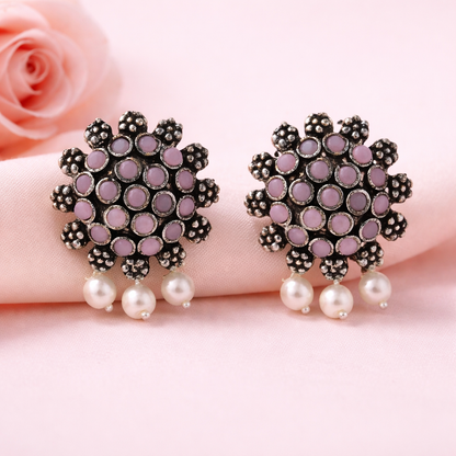 Stone Dome stud earrings (Baby Pink)