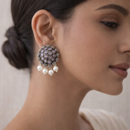 Stone Dome stud earrings (Baby Pink)
