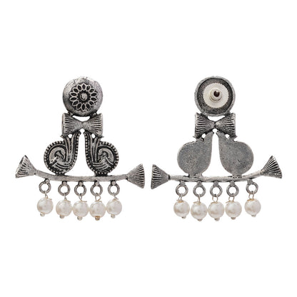 Heritage Bloom pearl stud earrings (Silver)