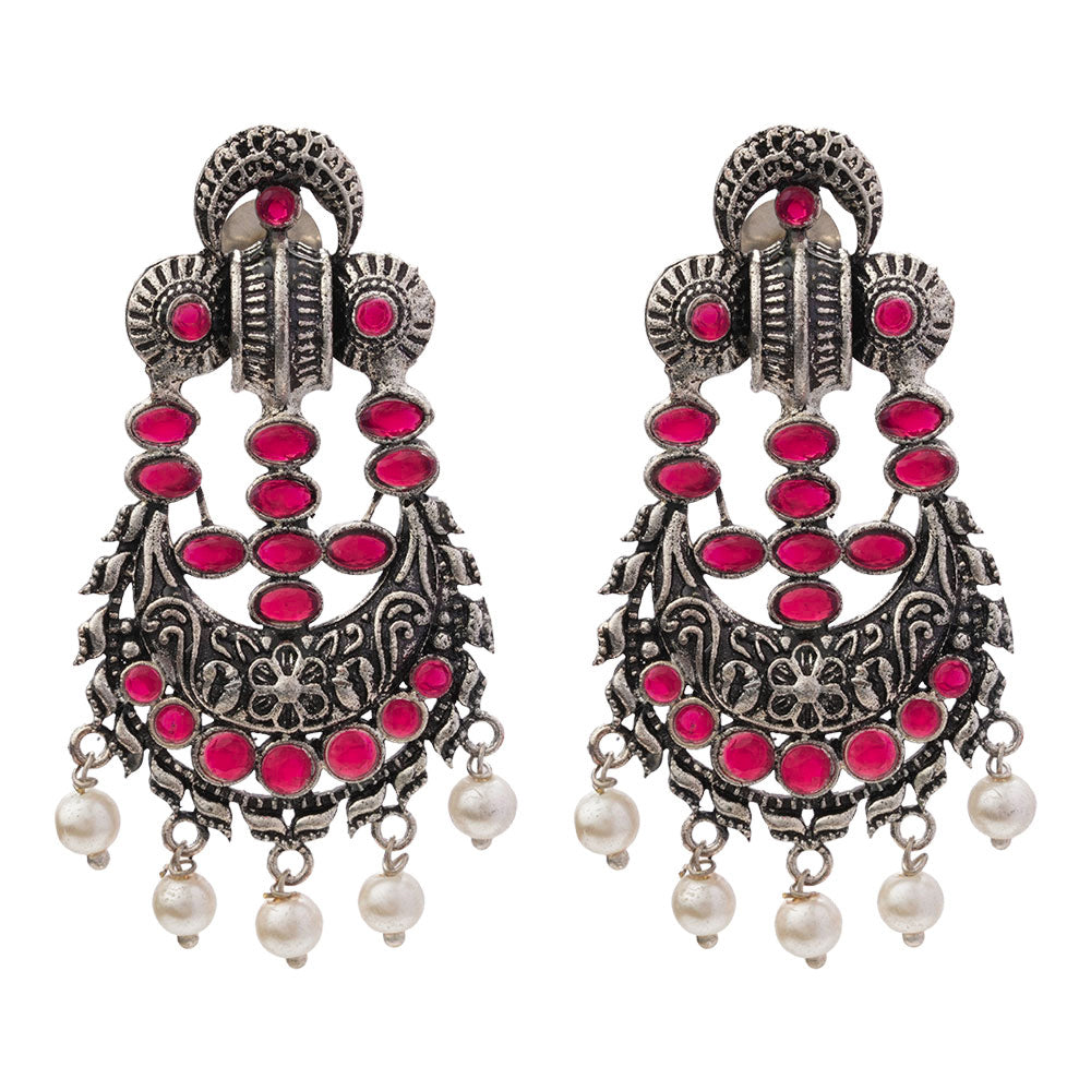 Heritage Bloom pearl stud earrings (Red)