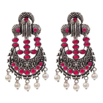 Heritage Bloom pearl stud earrings (Red)