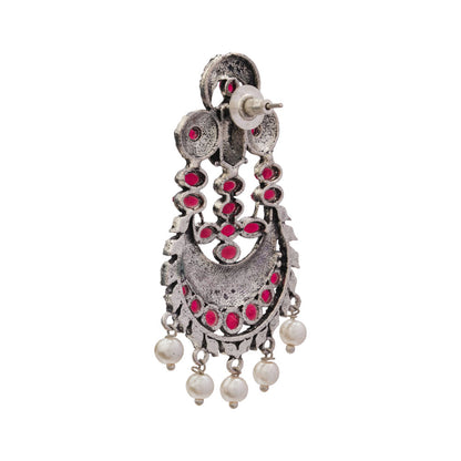 Heritage Bloom pearl stud earrings (Red)
