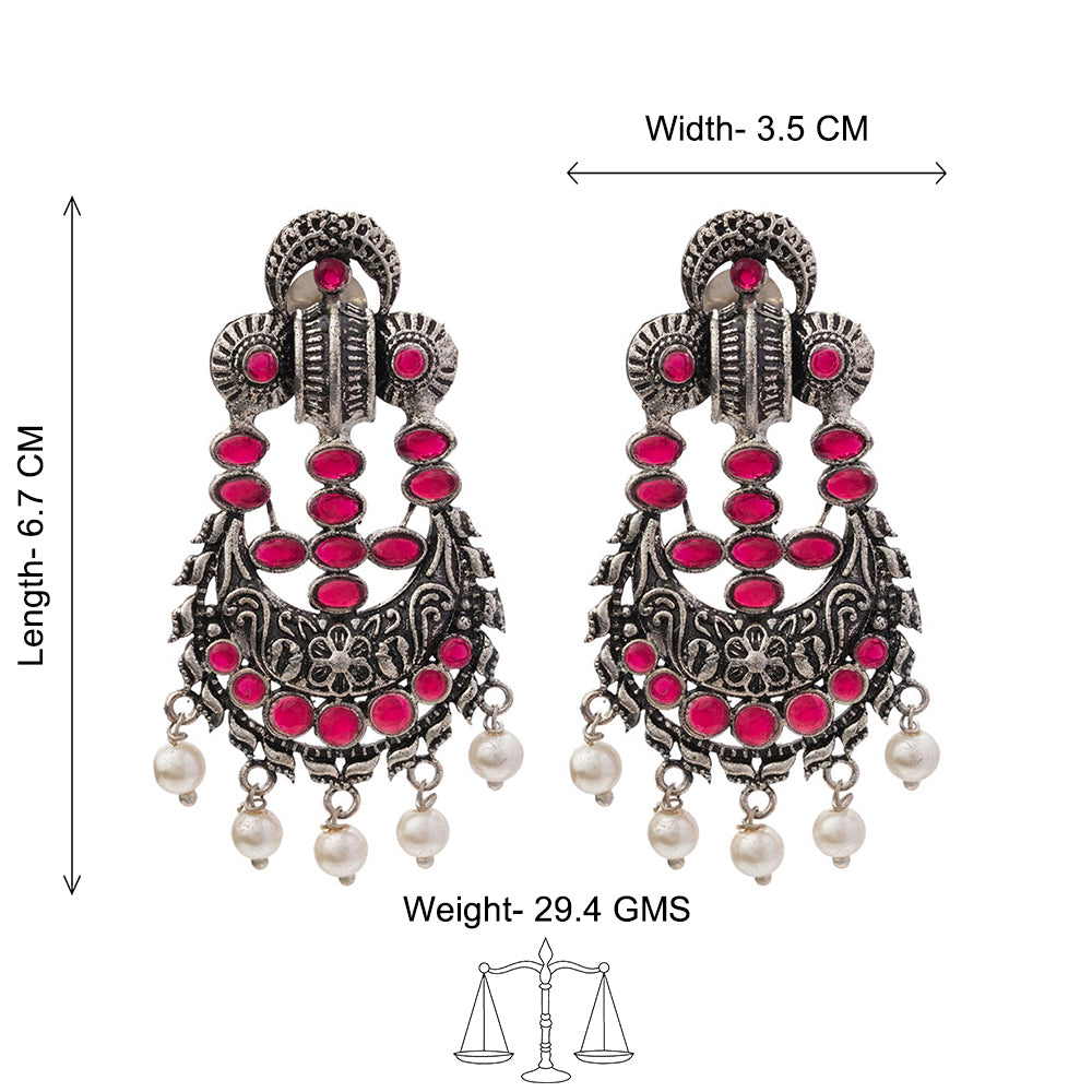 Heritage Bloom pearl stud earrings (Red)